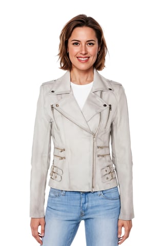 Chaqueta motera de cuero blanca Brando para mujer - Constantia