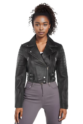 Chaqueta motera de cuero Brando negra corta para mujer - Bellville
