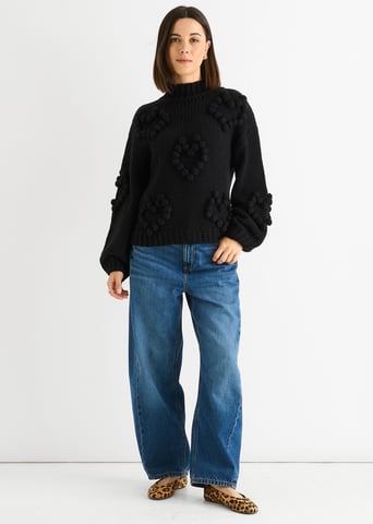 Jersey de cuello alto de punto grueso Heart Bubble negro