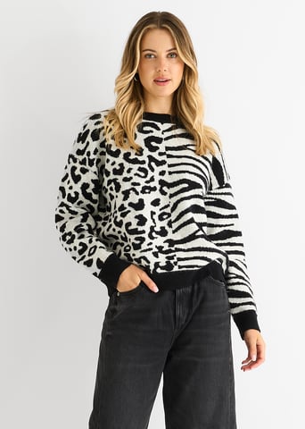 Jersey de Punto de Animal Cebra con Contraste Negro