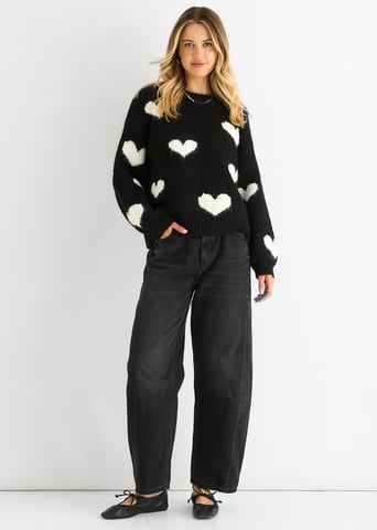 Jersey de Punto Oversized con Corazón en Contraste Negro