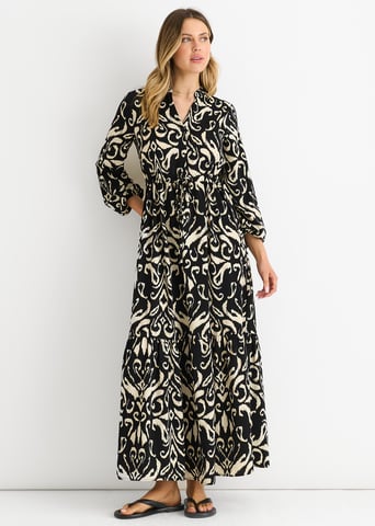 Maxivestido con cintura lazada y estampado ikat negro