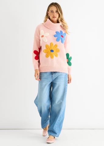 Jersey oversize con apliques florales rosa
