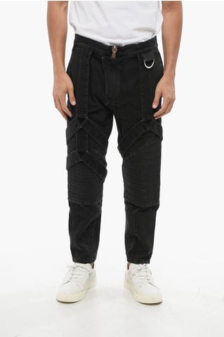 Vaqueros Biker Elásticos de Mezclilla con Detalles de Arnés de 17 cm en Negro