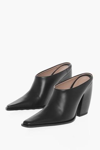 Mules de piel TEX con tacón forrado de 10 cm en color negro