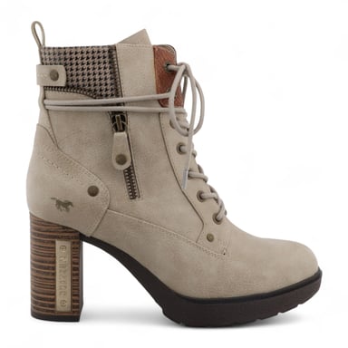 Botines Mustang de tacón alto en blanco roto para mujer