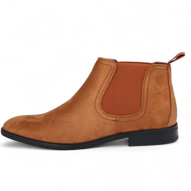 Botas Chelsea de ante color tostado para hombre, sin cordones, forradas en cuero auténtico