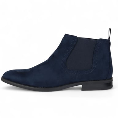 Botas Chelsea de ante azul marino para hombre, sin cordones, forradas en cuero auténtico