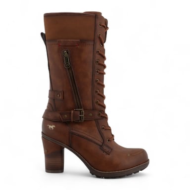 Botas de combate Mustang de tacón medio con cordones y color marrón para mujer
