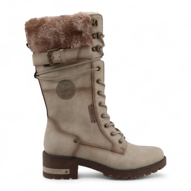 Botas de combate de invierno Mustang para mujer, de piel sintética, color blanco roto, hasta media pantorrilla