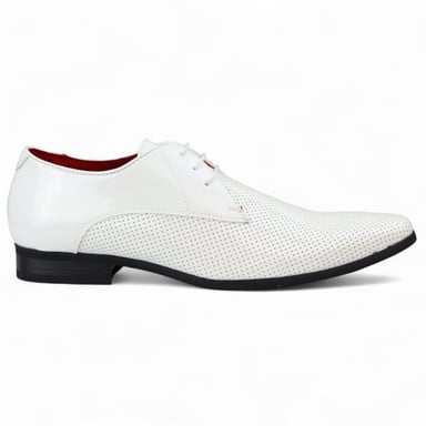 Zapatos formales blancos de punta puntiaguda con cordones y perforaciones para hombre
