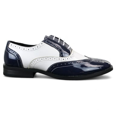Zapatos de vestir elegantes tipo brogue azul marino con cordones y charol para hombre