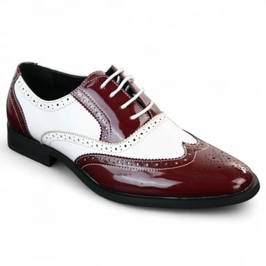 Zapatos de vestir elegantes con cordones en charol rojo y blanco para hombre