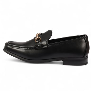 Mocasines negros para hombre con hebilla dorada, zapatos elegantes sin cordones