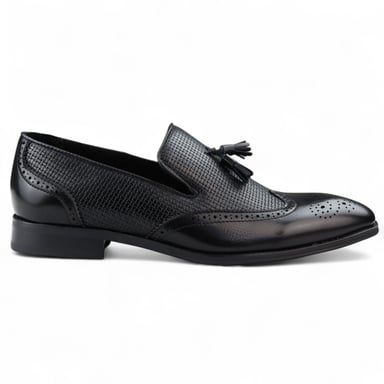 Mocasines negros con borlas para hombre, zapatos de vestir elegantes sin cordones