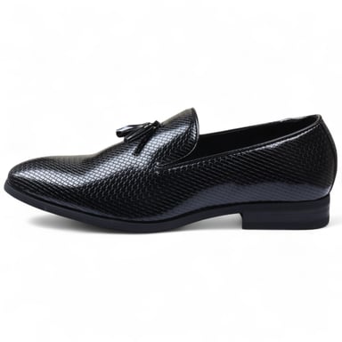 Mocasines formales negros con borlas y sin cordones de cuero para hombre