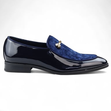 Mocasines elegantes azules para hombre, sin cordones, con forro de cuero y terciopelo