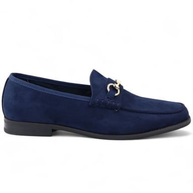 Mocasines de ante azul marino con forro de cuero para hombre