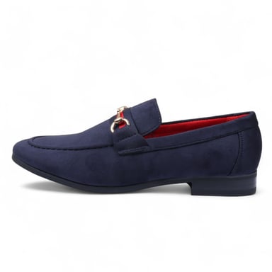 Mocasines de ante azul marino con hebilla dorada para hombre