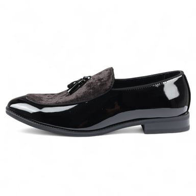 Mocasines de terciopelo negro con borlas para hombre, zapatos de vestir formales de charol