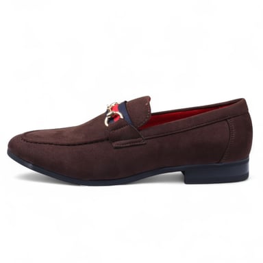 Mocasines de ante marrón para hombre con hebilla dorada, zapatos de vestir sin cordones