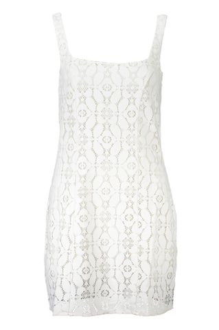 Mini Vestido De Encaje Sin Mangas Con Cuello Cuadrado