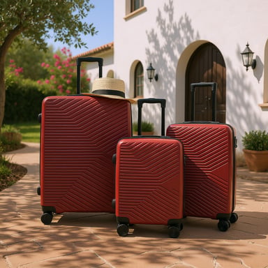 Maleta rígida roja robusta de 8 ruedas para equipaje de cabina
