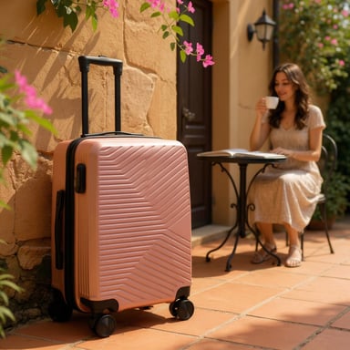 Maleta rígida de cabina en oro rosa de 48 x 37 x 20 cm, apta para Easyjet y Ryanair.