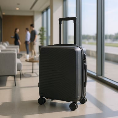 Maleta de cabina rígida negra de 48 x 37 x 20 cm, apta para Easyjet y Ryanair.