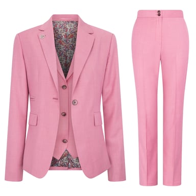Traje formal de oficina de 3 piezas entallado para mujer, color rosa liso