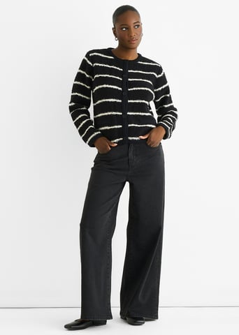 Cardigan de Punto Reciclado Militar de Rayas Negras