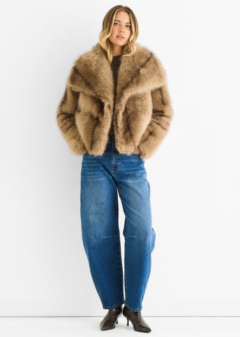 Chaqueta de piel sintética con solapa ombre camel