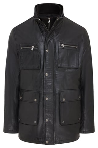 Chaqueta militar de cuero negro para hombre - Abrigo de campo