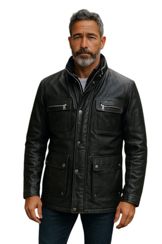 Chaqueta militar de cuero negro para hombre - Moura