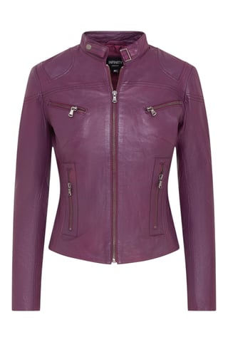Chaqueta motera de cuero morada de corte entallado para mujer - Maldon