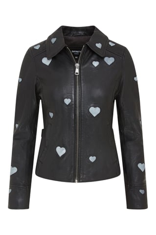 Chaqueta motera de cuero negra con corazones para mujer - Wynyard