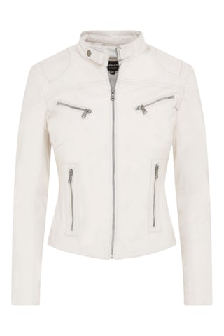 Chaqueta de motociclista de cuero blanca de corte entallado para mujer - Maldon