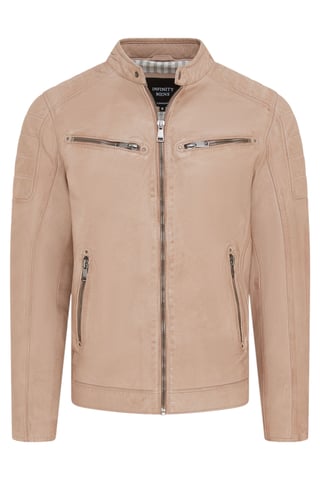 Chaqueta de motociclista acolchada clásica de cuero beige para hombre - Derry
