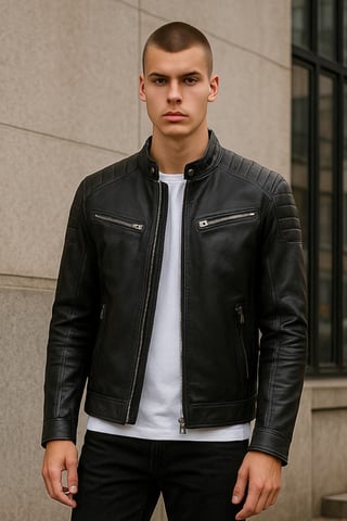 Chaqueta de motociclista acolchada clásica de cuero negro moderno para hombre - Smithton