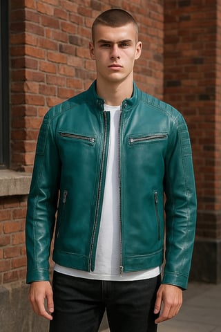 Chaqueta de motociclista acolchada clásica de cuero verde moderna para hombre - Smithton