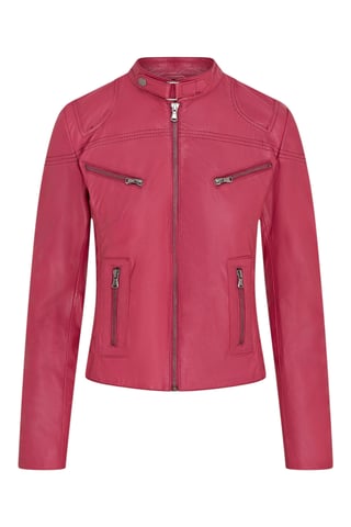 Chaqueta motera de cuero rosa de corte entallado para mujer - Maldon