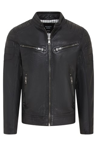 Chaqueta de motociclista acolchada clásica de cuero negro moderno para hombre - Derry