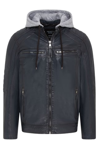 Chaqueta motera de piel de cordero con capucha azul para hombre - Burten