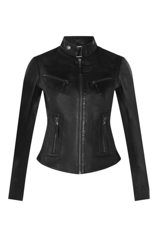 Chaqueta de motociclista de cuero negra de corte entallado para mujer - Maldon