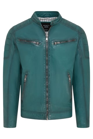 Chaqueta de motociclista acolchada clásica de cuero verde moderna para hombre - Derry