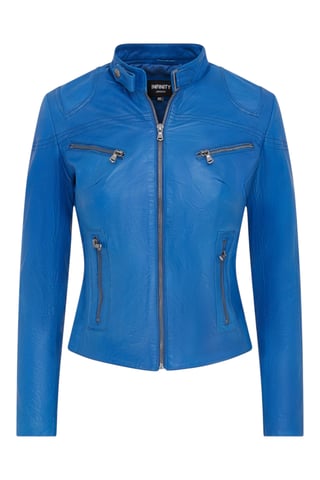 Chaqueta de motociclista de cuero azul de corte entallado para mujer - Maldon