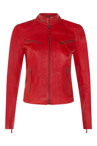 Chaqueta de motociclista de cuero roja ajustada para mujer - Maldon