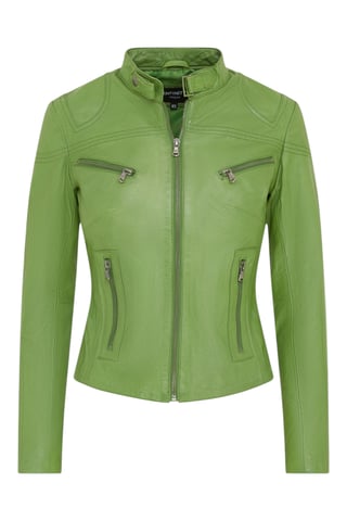Chaqueta motera de cuero verde ajustada para mujer - Maldon