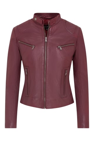 Chaqueta motera de cuero burdeos de corte entallado para mujer - Maldon