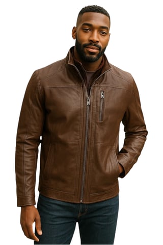 Abrigo de cuero marrón cálido de longitud media para hombre - Warwick